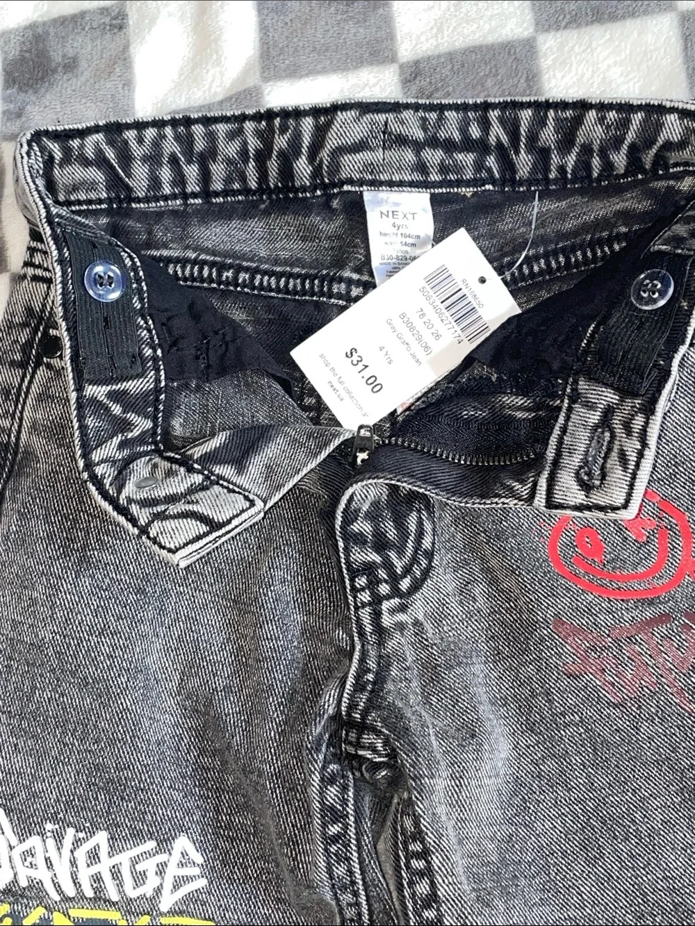 NEXT brand kids' Gray Graphic Denim Jeans - Stylish Streetwear Bottoms 4T